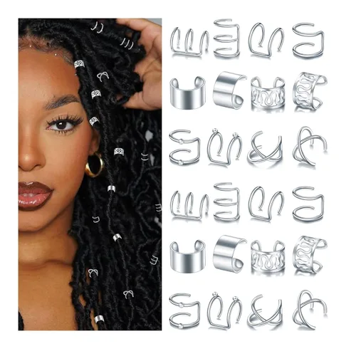 Miniatura 7 de NAISKA 24 piezas de joyería para el cabello con diamantes de imitación de cristal para trenzas, rastas, trenzas de cabello, puños de metal sin