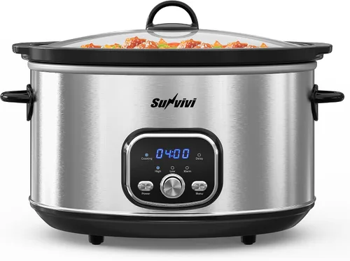 Miniatura 12 de Sunvivi Olla de cocción lenta de 3 cuartos de galón y mini calentador de alimentos con 3 ajustes de calefacción, olla de cerámica extraíble, tapa
