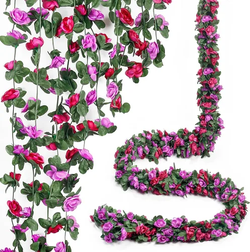 Miniatura 17 de Miracliy 5 guirnaldas de flores azules artificiales de 41 pies, guirnalda floral de primavera falsa para telón de fondo de pared de flores, boda