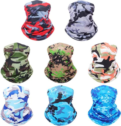 Paquete de 8 polainas para el cuello, pasamontañas, bandana de caparazón, máscara facial de enfriamiento con protección UV para hombres y mujeres