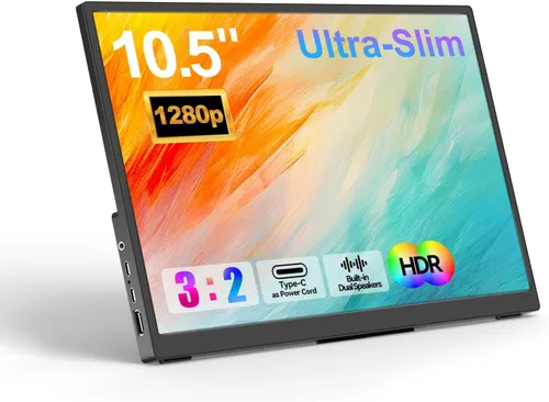 Monitor portátil de 10.5 pulgadas 1920 x 1280 ultra delgado mini monitor 3:2,500 nits, 2000:1, monitor de computadora estándar USB C HDMI HDR para