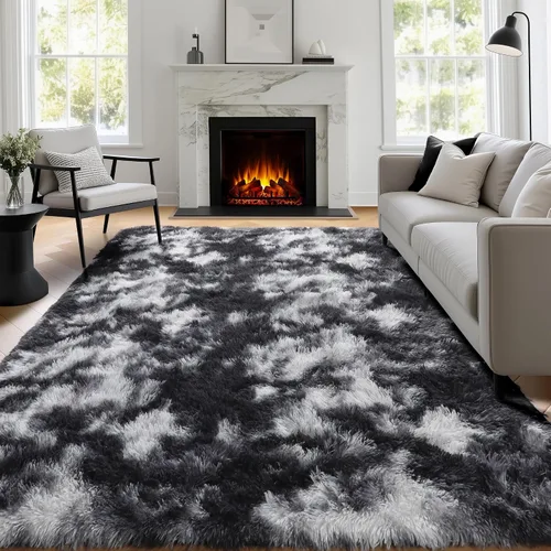 Miniatura 4 de PAGISOFE - Alfombras negras, blancas y grises de 5 x 8 pies, alfombras rectangulares esponjosas y peludas para habitación de niños, sala