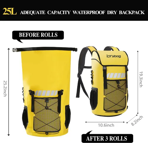 Miniatura 3 de Mochila impermeable Idrybag para hombres 25L/45L, bolsas secas para kayak, mochila seca para camping y senderismo Amarillo
