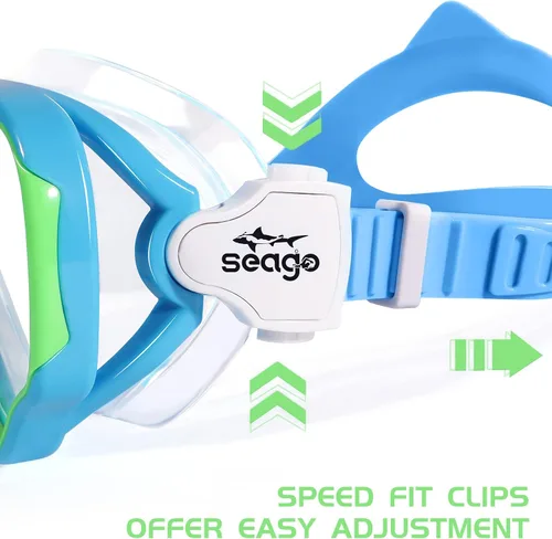Miniatura 7 de Seago Gafas de natación para niños, máscara de buceo para jóvenes (5-15), antivaho 180° visión clara azul y verde