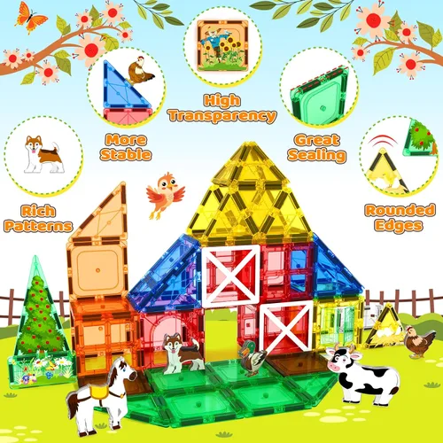 Miniatura 4 de Juguetes de azulejos magnéticos con animales de granja para niños de 3 años en adelante, bloques magnéticos, juguetes de construcción para niños
