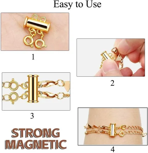 Miniatura 4 de OHINGLT Cierres de capas de collar Cierre magnético de bloqueo deslizante Conector de collar Multi Strands Slide Tube Clasps 4 cierres de langosta