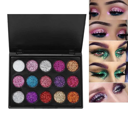 Miniatura 7 de Paleta de sombras de ojos, paleta de sombras de ojos con purpurina de 15 colores para cosplay, maquillaje de ojos, sombra de ojos brillante, polvo