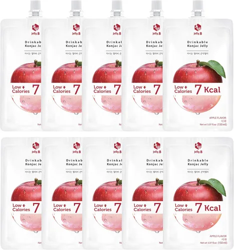 JELLY B Gelatina de Konjac Bebible (10 paquetes de 5.1 fl oz) – 0 gramos de azúcar, solo 6 kcal cada paquete (Manzana)