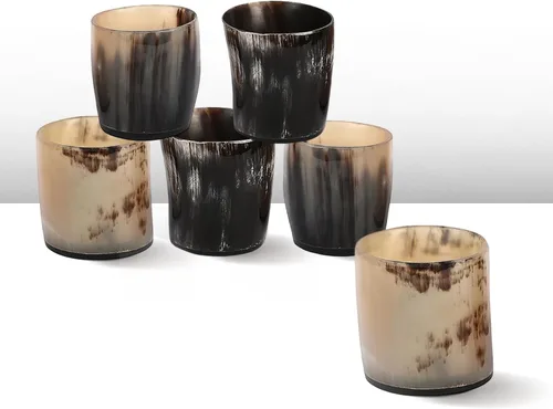 Miniatura 14 de Handicrafts Home Juego de 4 vasos de chupito hechos a mano, patrón entrecruzado de 6.5 onzas, chupitos de whisky vikingo naturales para cócteles