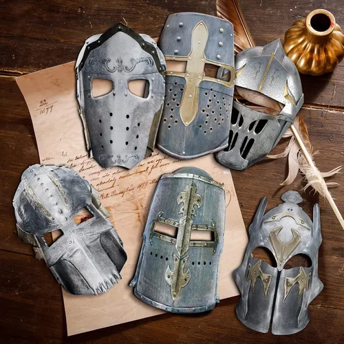 Miniatura 3 de Frienda 12 máscaras de caballero para niños, decoración de fiesta medieval, cascos de caballero de papel, máscara de Mardi Gras, accesorios