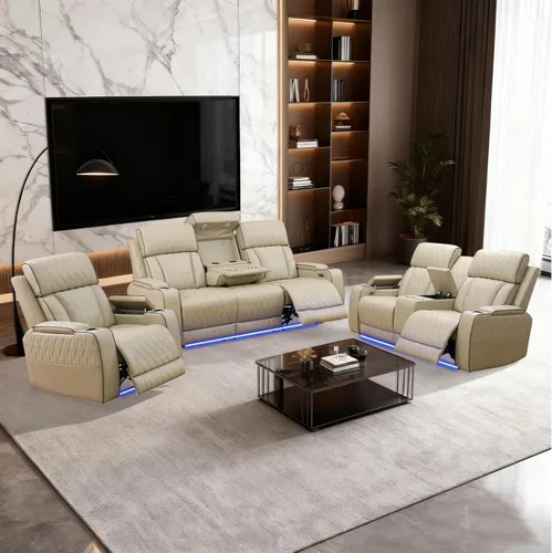Miniatura 11 de Juegos de muebles de sala de estar, sofá modular reclinable eléctrico con luces LED, juego de sofá de cuero, sofá reclinable para sala de estar