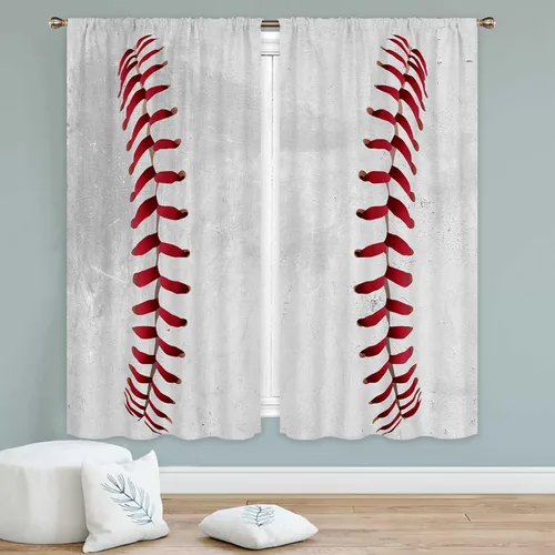 Miniatura 6 de Miyotaa Cortinas deportivas de béisbol para ventana, 2 paneles de 42 pulgadas de ancho x 63 pulgadas de alto, bolsillo para cortinero, adolescentes