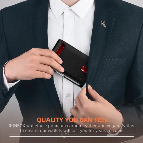 Miniatura 67 de RUNBOX - Carteras delgadas para hombre, cartera de piel con pinza para el dinero, cartera de bolsillo frontal con bloqueo RFID, tarjetero