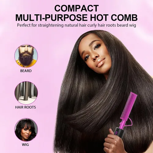 Miniatura 3 de Peine eléctrico caliente para pelucas y cabello de mujer negra, peine alisador de doble voltaje con ajustes de calor dobles de 450 °F/430 °F