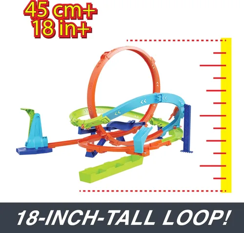 Miniatura 3 de Hot Wheels Juego de pistas de coche de juguete, desafío de ciclón de bucle de acción, 18 pulgadas de alto, 2 formas de jugar y fácil almacenamiento