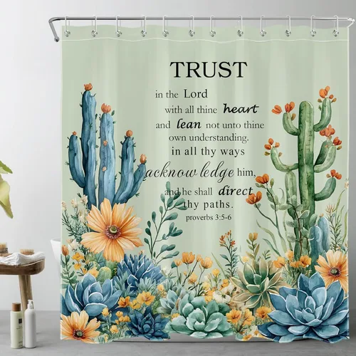Miniatura 13 de LB Get Naked - Cortina de ducha de cactus con citas divertidas, plantas tropicales, suculentas, verdes, acuarela, cactus y flores, cortinas de ducha