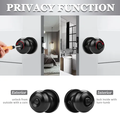 Miniatura 3 de Probrico Paquete de 10 Pomos Redondos de Privacidad para Puerta (Cerradura de Giro con Pulgar en el Interior), Pomos de Puerta sin Llave Juego