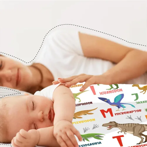 Miniatura 6 de Manta del alfabeto de dinosaurio, manta de dinosaurio para niños y niñas, franela suave y acogedora, ligera y cálida, 30 x 40 pulgadas para bebés