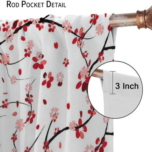 Miniatura 6 de Spring Cherry Curtains, Floral Pink Flowers Plum Blossom Japanese Asian Style Window Drapes, for Bedroom Living Room 41" W X 45" L (No Blackout)