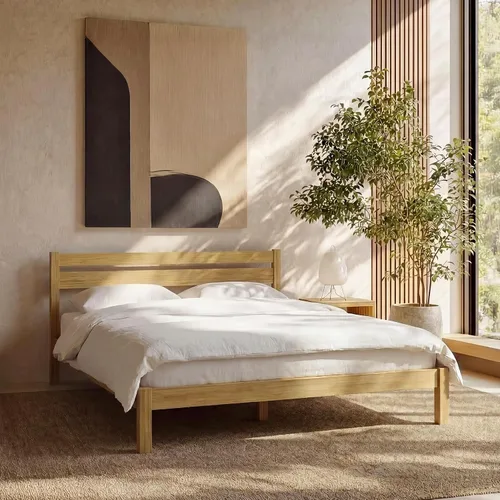 LIFEMENT Marco de Cama de Plataforma de Madera Clásica con Cabecero, Esencial, Sin Ruido, Almacenamiento Bajo la Cama, No Necesita Somier, Fácil