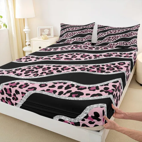 Miniatura 7 de Erosebridal Sábanas de cama de guepardo, sábana bajera con estampado de leopardo, tamaño individual, sábanas de rayas marrones, funda de cama
