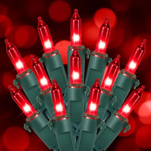 Hopolon Mini Luces en Cadena Rojas de Navidad 2 Juegos de 50 Unidades 13 Pies Bombillas Incandescentes Mini Luces en Cadena Impermeables para Rojo
