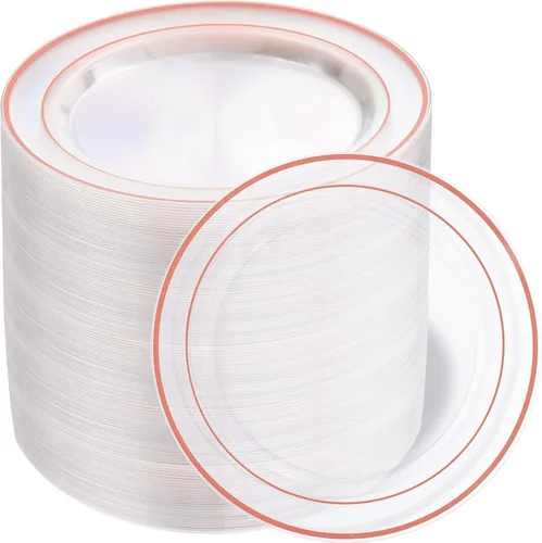 Miniatura 10 de bUCLA 30 platos de plástico transparente desechables, platos de plástico transparente resistentes de 10.25 pulgadas para fiestas y bodas