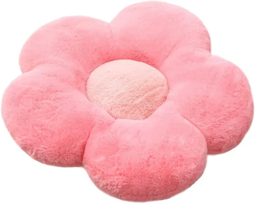 Almohada de flores de felpa con diseño de flores, cojín de piso, almohada de ocio, cojín de coche, decoración de habitación (19.7 in, rosa)