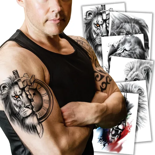 Miniatura 8 de Kotbs 6 hojas de tatuajes temporales realistas de animales realistas para hombres y mujeres, calcomanías de tatuaje impermeables para adolescentes