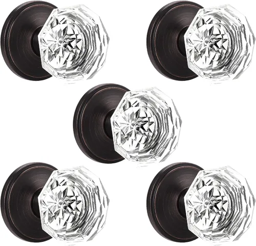 Miniatura 43 de Orger Paquete de 5 pomos de puerta de vidrio con roseta de bronce aceitado, pomos de puerta de baño/cama para uso de privacidad, manijas de puerta