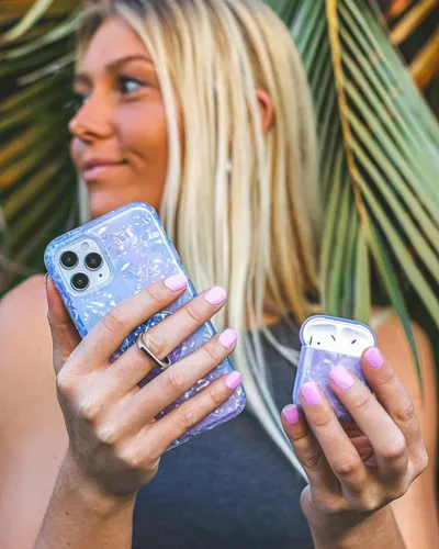 Miniatura 2 de Velvet Caviar Funda brillante iridiscente para iPhone XR, funda protectora estética para mujer (cuarzo ópalo azul)