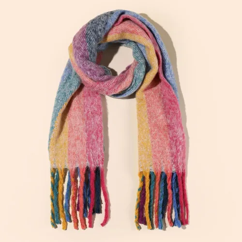 Miniatura 11 de Bufanda cálida para mujer, colorida y suave, cómoda, elegante chal de pashmina para clima frío, bufanda larga de moda, borla de coleta