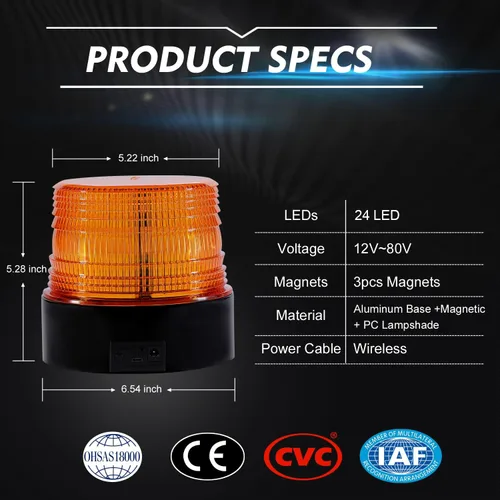 Miniatura 3 de AnTom Luz estroboscópica LED inalámbrica, batería de 12-24 V, luz de advertencia intermitente magnética de emergencia ámbar, para carretillas