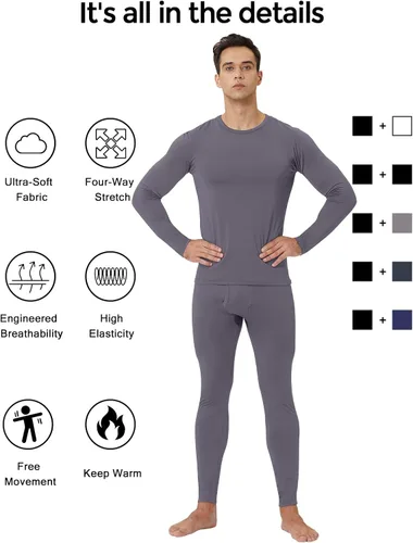 Miniatura 7 de Thermal Underwear for Men - 2 Pack Sets Ultra Soft Long Johns - Warm Base Layers with Fleece Lined for Cold Weather