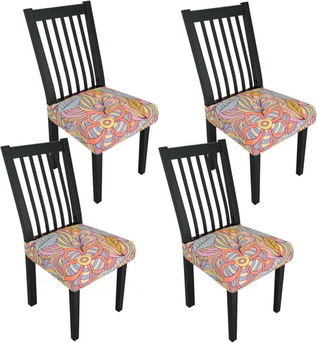 Miniatura 95 de Juego de 4 fundas elásticas para sillas de comedor, fundas para sillas de comedor con estampado floral, fundas para asientos de sillas con estampado