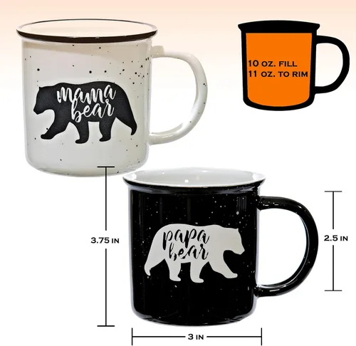 Miniatura 3 de Juego de 2 tazas con texto en inglés "Mama Bear", regalo para mamá y papá, taza de café para parejas