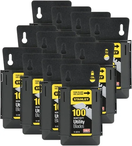 Paquete de 12 cuchillas Stanley 11-921A 1992 resistentes con dispensador (100 por paquete, 1,200 cuchillas en total)
