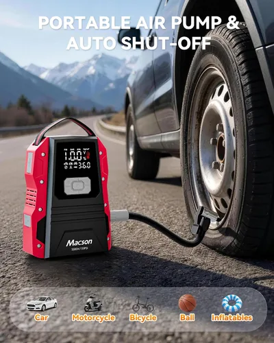 Miniatura 3 de Arrancador de salto de 5000 A con compresor de aire, batería portátil de 12 V para motores diésel de 9.0 L/8.0 L, arrancador de coche portátil