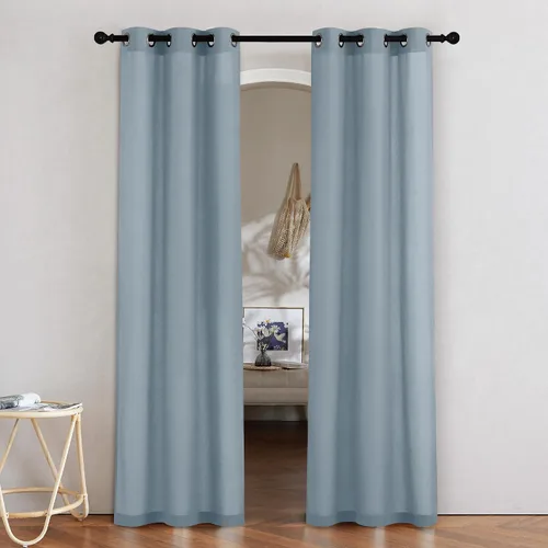 Miniatura 71 de NICETOWN Cortinas de lino natural con textura de lino para dormitorio, mezcla de lino rústica con ojales en la parte superior, semitransparentes