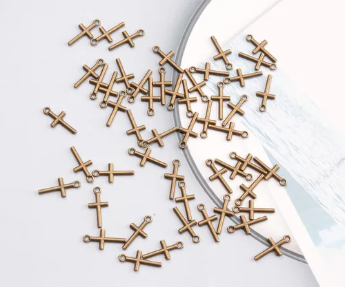 Miniatura 3 de 50 piezas de dije de cruz de metal religioso, plata antigua, vintage, mini cuentas para hacer joyas, accesorios, aretes, pulsera, collar, llavero