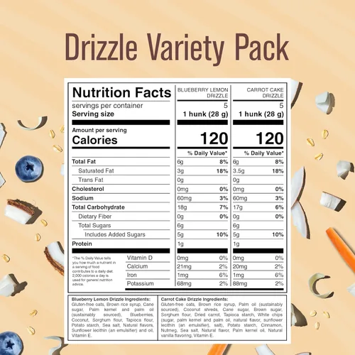 Miniatura 2 de Caja de Variedad de Drizzle de Heavenly Hunks - Bolsas de 5oz (Paquete de 6) Drizzle Pastel de Zanahoria y Galletas de Limón y Arándano