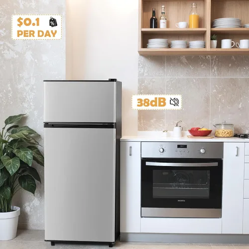 Miniatura 3 de Manastin - Minirefrigerador de 4.4 pies cúbicos con congelador, refrigerador pequeño con 2 puertas para oficina, cocina, dormitorio y recámara