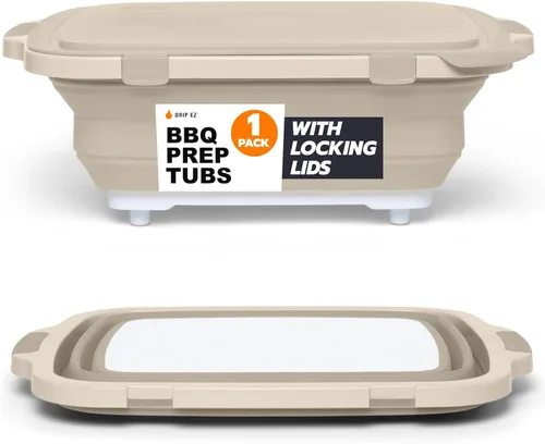 Miniatura 10 de Drip EZ Tina plegable para preparación de barbacoa, para preparación de comidas, marinar, almacenamiento de alimentos, incluye tabla de cortar