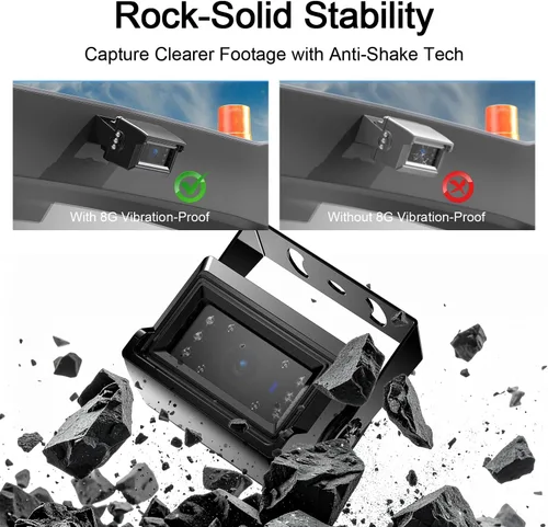 Miniatura 7 de Fookoo Sistema de cámara de respaldo con cable HD 1080P de 7 pulgadas, cámara de visión trasera impermeable IP69 a prueba de vibraciones, visión