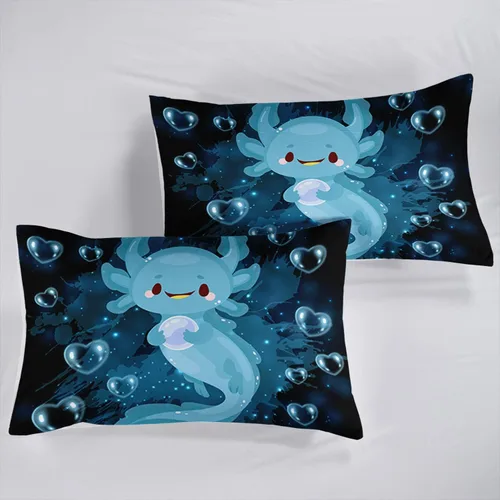 Miniatura 3 de HOSIMA Axolotl - Juego de ropa de cama Kawaii para decoración de dormitorio de niños, juego de funda de edredón de 3 piezas, 1 funda de edredón