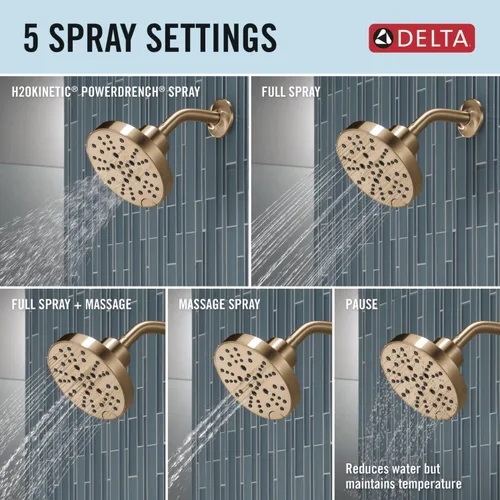 Miniatura 9 de Delta Faucet Nicoli Serie 14 Grifo de ducha de un solo mango con cabezal de ducha H2Okinetic de 5 ajustes, grifo de lavabo de baño generalizado