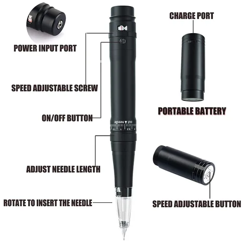 Miniatura 3 de Kit de lápiz de tatuaje de maquillaje permanente para cejas y labios, máquina de tatuaje con batería inalámbrica de 700 mAh, 15 agujas de cartucho