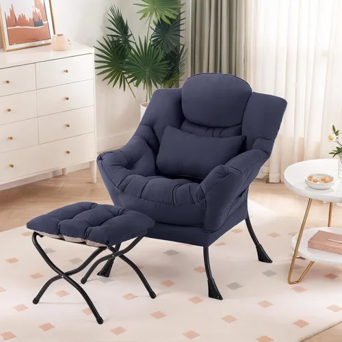 Miniatura 12 de Furlide Silla Lazy con otomana, moderna silla de estar con almohada lumbar, sillón de lectura acogedor y reposapiés plegable para dormitorio, sala