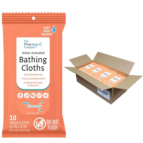 The Pharma-C Company - Paños de baño activados por agua, sin enjuague, paños gruesos y pretratados (36 paquetes de 10 toallitas)