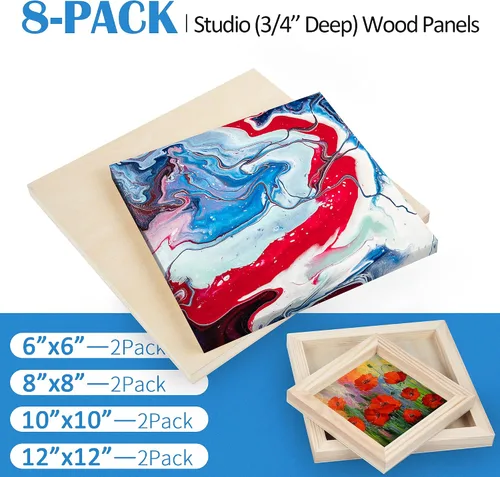 Miniatura 3 de Falling in Art Kit de paneles de lienzo de madera de abedul sin terminar, 8 paquetes de 4 tamaños Studio 3/4 pulgadas de profundidad para verter